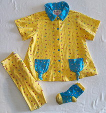 Vintage 90s Gymboree Rainbow Tag XL Yellow Blue Floral 3 Pc Outfit Set + Socks picture