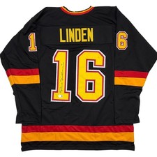Autographed/Signed Trevor Linden Vancouver Black Hockey Jersey Beckett COA picture