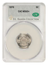 1870 5C CACG MS65+ ex: D.L. Hansen - Shield Nickel - Better Date picture