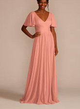 Size 22 David’s Bridal Flutter Sleeve Crisscross Mesh Bridesmaid Dress picture