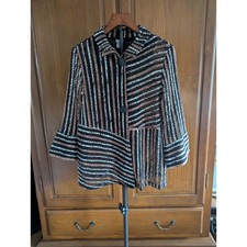 Chico’s Travelers Mesh Stripe Jacket Top Size 1 (8/10) Bendable Collar Band picture