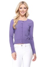 YEMAK Women's Long Sleeve Crewneck Cropped Button-Down Cardigan Sweater MK5502 picture