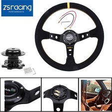 JDM 345mm Deep Dish Racing Suede Alloy Steering Wheel with Quick Release Adapter picture