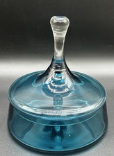 Vintage Aqua Teal Glass Circus Tent Lid Jar Candy Dish Italian Mid Century picture
