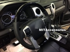 TOYOTA TUNDRA 2014-2021 BLACK PIANO wood look Genuine leather steering wheel picture