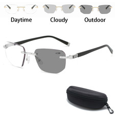 Photochromic Multifocal Reading Glasses Rimless Eyeglasses Presbyopia Glasses picture