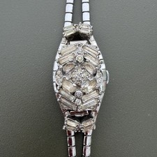 Vintage Ladies LANGEL Peekaboo Rhinestone Silver Tone Mechanical Watch Swiss 17J picture