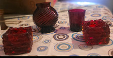 Vintage Red Glass 4-Piece Glassware Set - 2 Square Bowls, Vase & Tumbler picture