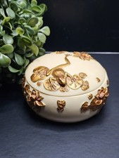 Vintage Veronese Art Nouveau Frog on Lily Pad Trinket Box Gold Gilded Polyresin picture