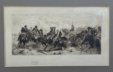 ADOLF SCHREYER GERMAN ORIGINAL MILITARY ETCHING BATTLE OF TRAKTIR ARMY ARTILLERY picture