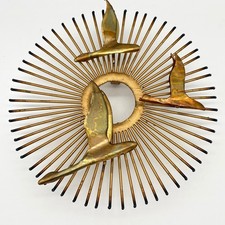 Vintage Mid Century Modern Sunburst Wall Art Gold Metal Flying Birds Starburst picture