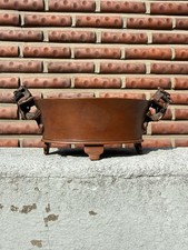 Vintage Chinese Red Copper Censer, Chi‑Dragon Handles, 4‑Footed Incense Burner picture