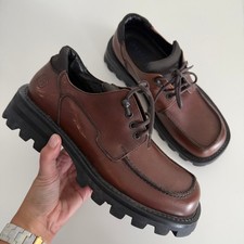 Vintage Kenneth Cole Shoes Mens 7.5 Brown Leather Chunky Square Toe Oxford Italy picture