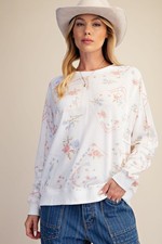 Easel Women's Floral Washed Long Sleeve Terry Knit Sweatshirt Top picture