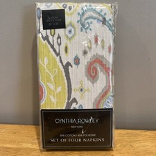 4 CYNTHIA ROWLEY Island Floral Salmon Aqua Tan NAPKINS SET NEW COTTON picture