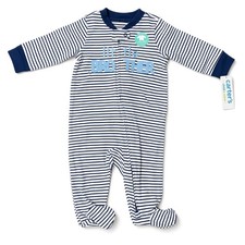 Carter’s little BROTHER Footed Sleeper 3-6M Navy White Stripe 2-Way Zipper picture