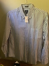 J. CREW Slim Untucked Flex Washed Shirt Mens Large Blue and Black striped NWT picture
