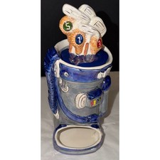 Vintage Lefton Golf Bag Candy Jar Blue Ceramic Iridescent People Treater Decor picture