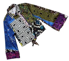 NWT Zara TOP Sz XS Boho MULTI Satin Long Sleeve Button Down Blouse  picture