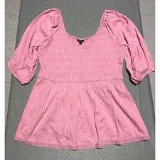 Torrid Pink Smocked Babydoll Top Plus Size 2 Puff Sleeve Lace Trim Dobby Stripe picture