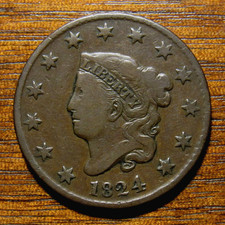 1824 CORONET LARGE CENT, N-2, VF  ~  TOUGH, LOW POPULATION, SWEET ORIGINAL COIN picture