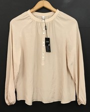NWT LilySilk 100% Mulberry Silk Blouse Long Sleeve Light Beige Top Size M picture
