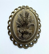 RARE Antique Victorian Vulcanite Mourning Locket Brooch 3D Wheat Sheaf c1870 picture