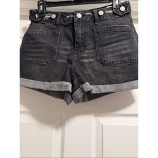 High-Rise Black Denim Rolled-Hem Women's Jean Shorts picture