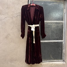 Vintage 1930s Rich Brown Silk Velvet Dress Art Deco Sumptuous Day or Night picture