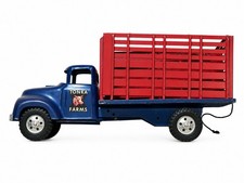 Vintage 1957 Tonka Farms Stock Rack Truck – Pressed Steel Toy – Blue & Red – 16