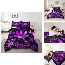 Erosebridal Queen Size Comforter Set Purple Black Hippie Leaf 2 Pillow Cases picture