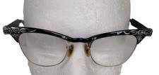 VTG 50's 60's Bishop CAT EYE BROWLINE Eyeglasses Etched Floral Alum Frame Only picture