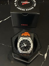 Casio G-Shock GA-2100 Custom Metal Case Orange Rubber Strap Watch w/ Box picture