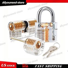 3Set Acrylic CLEAR Practice Lock Transparent Cutaway Pin Tumbler Lock picture