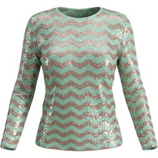 J.Crew Womens Mint Green Rose Gold Sequin Chevron Long Sleeve Top Size M picture