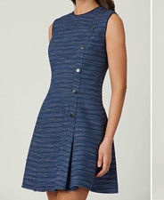 Shoshanna Gigi Aurora Tweed A-Line Dress Navy/Silver Striped Sleeveless 4 picture