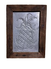 Vintage Primitive Folk Art Rustic Punched Tin Pineapple Framed Wall Hanging picture