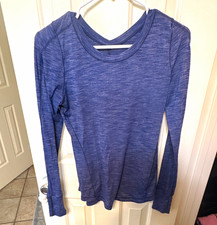 lululemon athletica Womens M Blue Heathered V-Neck Long Sleeve Thumbholes picture