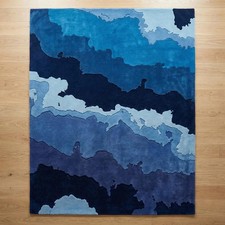 Hand Tufted Blue Abstract Wool Rug – Modern Ocean Inspired Designer Area Rug picture