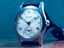 🍀VINTAGE 1952 GRUEN AUTO-WIND SS BUMPER AUTOMATIC WATCH Keeps Time LEATHER picture