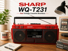 SHARP RED GHETTO-BLASTER 🌈RaRe🌈 Vintage Cassette Boombox picture