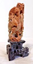 Vintage Chinese Carved Soapstone immortal Figure Holding A Fish - See Below - LT picture