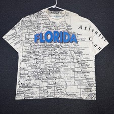 Vintage Florida Map All Over Print T-Shirt Mens XL Single Stitch Travel Souvenir picture