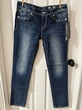 Nwt Miss Me Women's Skinny Straight Unique Design Blue Denim Jeans picture