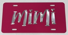 Engraved Mimi Grandma Car Tag Diamond Etched on Pink Metal License Plate Gift picture