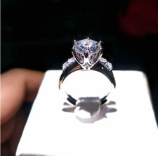 Moissanite Bridal Set Engagement Ring Solid 14K White Gold 2.50 Carat Round Cut picture