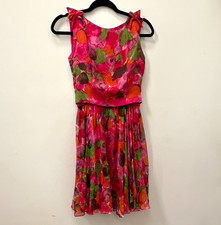 Imagnin Pink Floral Dress & Matching Crop Top 2 Piece Set Watercolor Vintage picture
