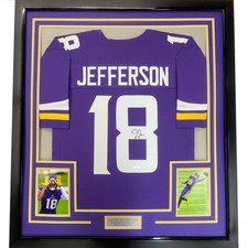 Framed Signed JUSTIN JEFFERSON 35x39 Minnesota Purple Jersey JSA COA picture