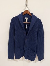 🔥L.L.Bean Ragg Wool Shawl Collar Cardigan Sweater Navy Size XL NWT picture