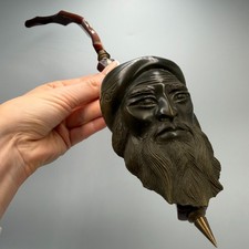 European Antique Hand Carved Smoking Pipe Man Turban Bakelite Rare Collectibles picture